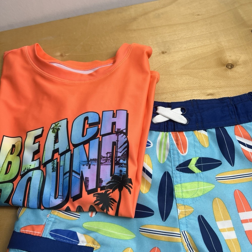 Wave Zone Boys Rash Guard Swim Shirt (6/7) Surf Board Trunks (5) Set Beach